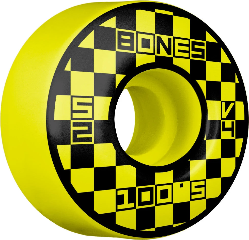 Bones 100's Block Party V4 Wide Skateboard Wheels Yellow - 52mm 1 Bones 100's Block Party V4 Wide Skateboard Wheels Yellow - 52mm