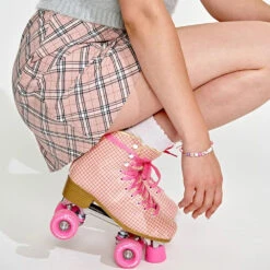 Impala Quad Roller Skates - Pink Tartan -Sports Skateboard Shop impala quad roller skates pink tartan lifestyle