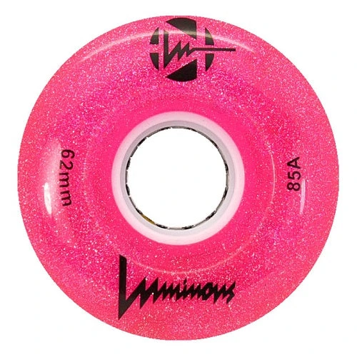 Luminous Light Up Quad Wheels Pink Glitter 62mm - 4 Pack 1 Luminous Light Up Quad Wheels Pink Glitter 62mm - 4 Pack