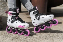 Rollerblade Apex Adjustable Inline Skates - White/Pink -Sports Skateboard Shop rollerblade apex adjustable inline skates white pink lifestyle